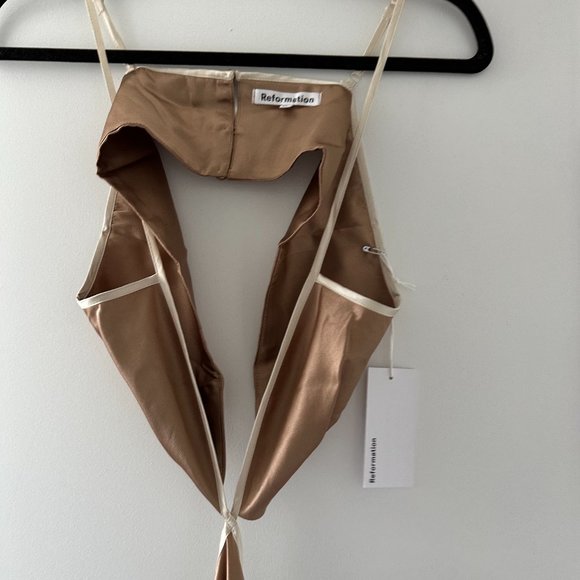 NWT Reformation Poppies Silk Cut-out Maxi Slip Dress Sz 10 Croissant Deep V-neck - Picture 5 of 8